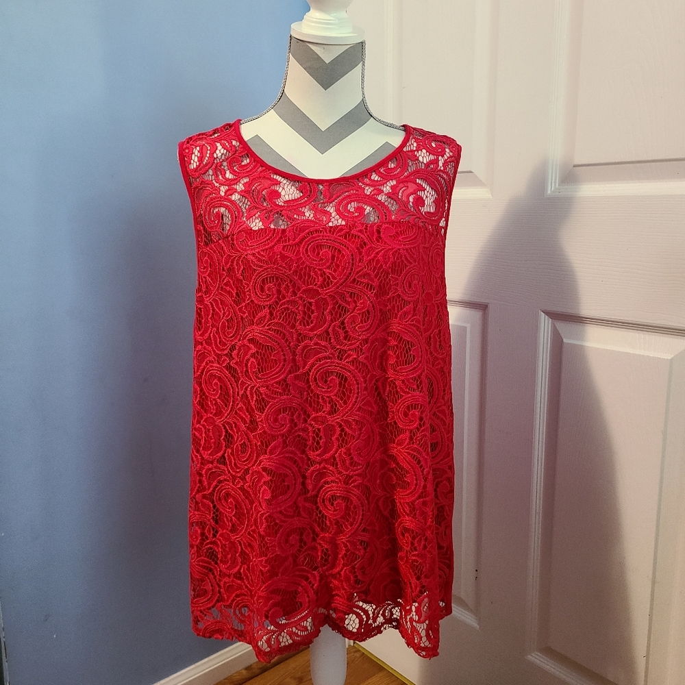 Adrianna Papell Top Sleeveless Red Lace Top Size XXL.
